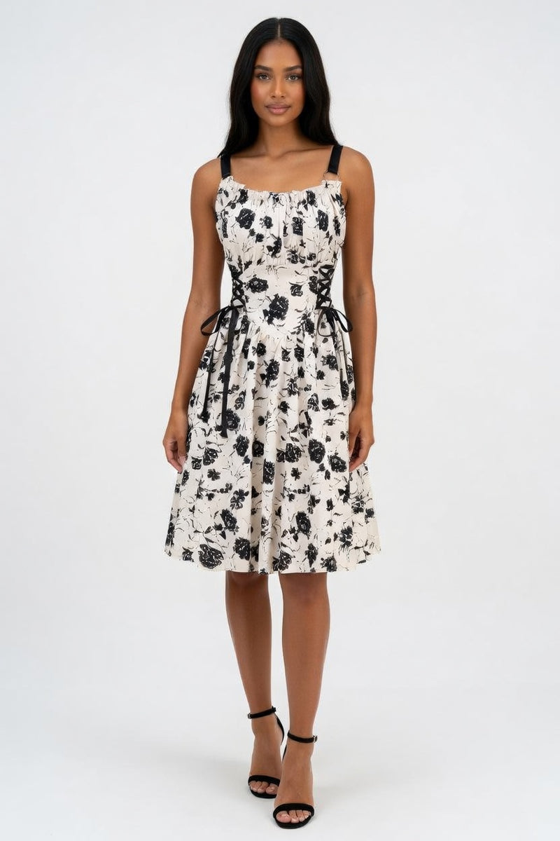 Printed Halter Dress with O-Ring Detail — front view