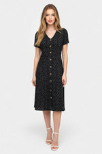 Polka Dot V-Neck Shirt Dress — front view