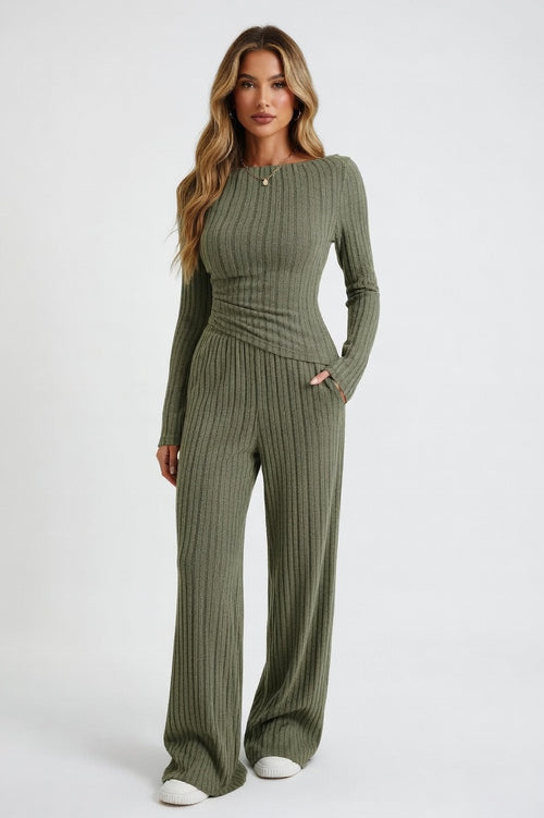 Knitted High Neck Co-ord Set — Green