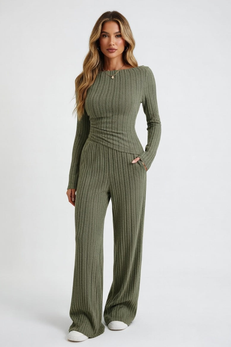 Knitted High Neck Co-ord Set — Green