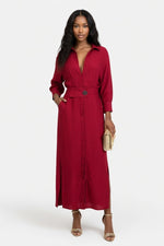 Belted Maxi Dress — Burgundy