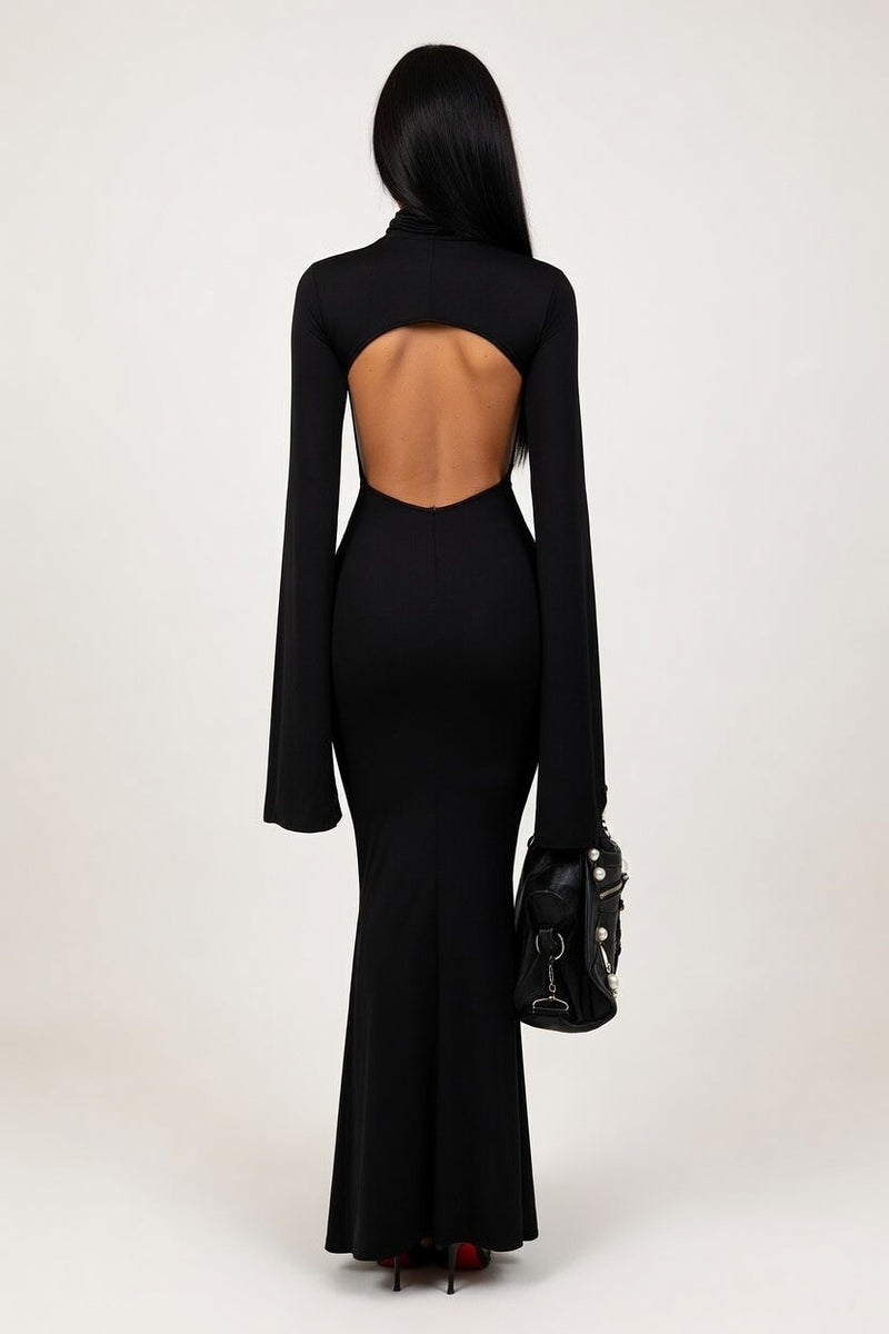 High Neck Cut-Out Midi Dress — back view