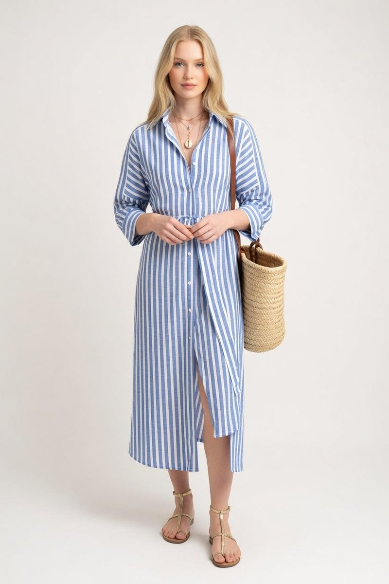 Striped Shirt Dress — front view