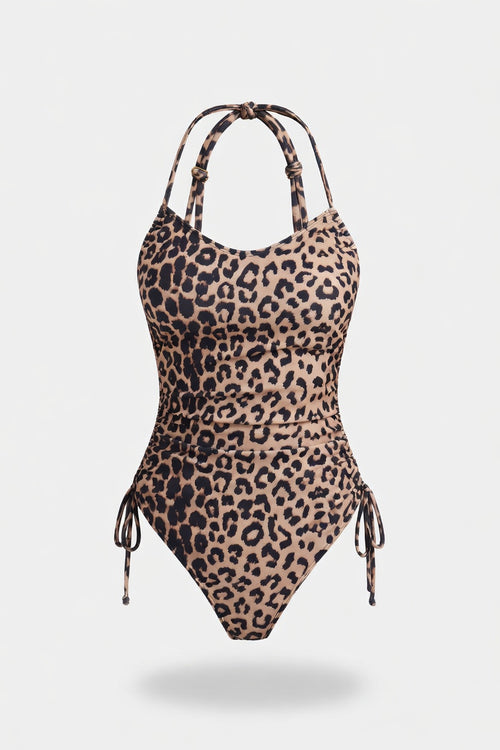 Leopard Print Halter Swimsuit — Floral