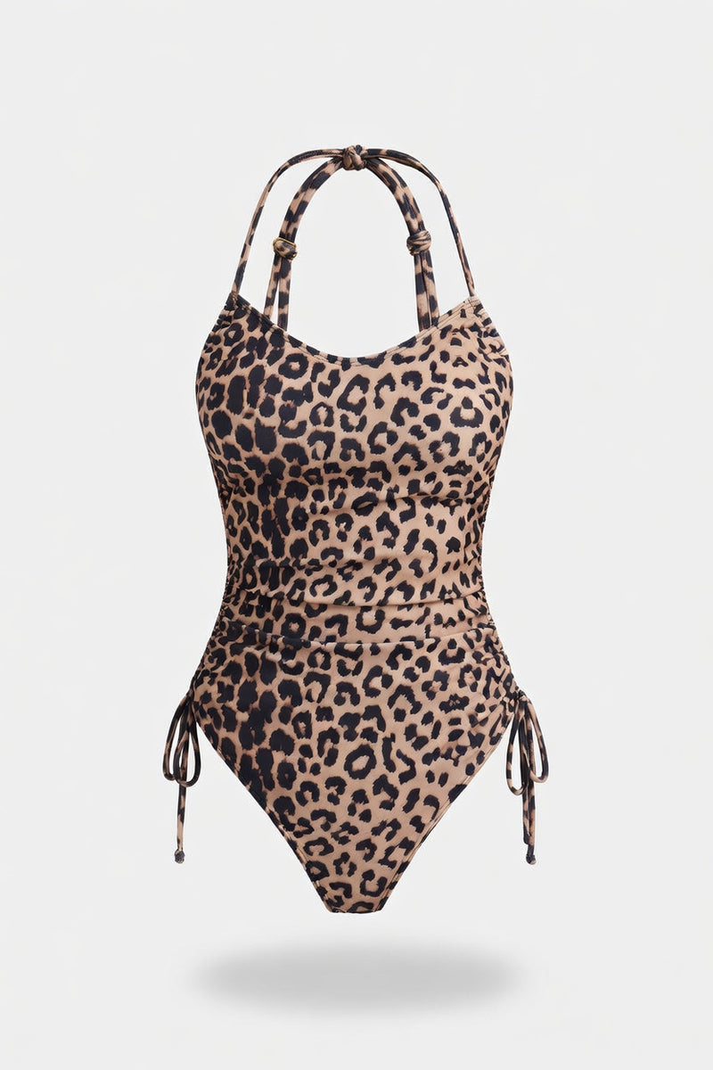 Leopard Print Halter Swimsuit — Floral