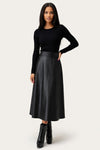 High Waist PU Leather Midi Skirt