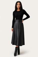High Waist PU Leather Midi Skirt — front view