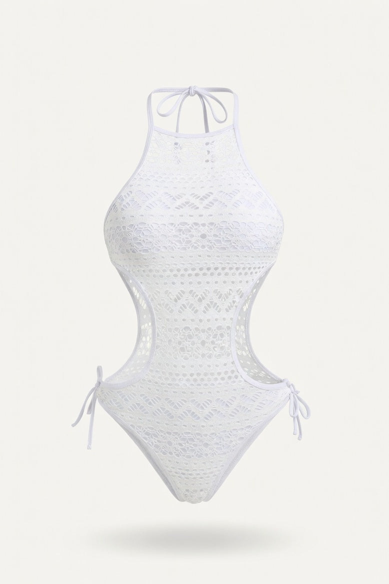 Lace Cut-Out Swimsuit — White