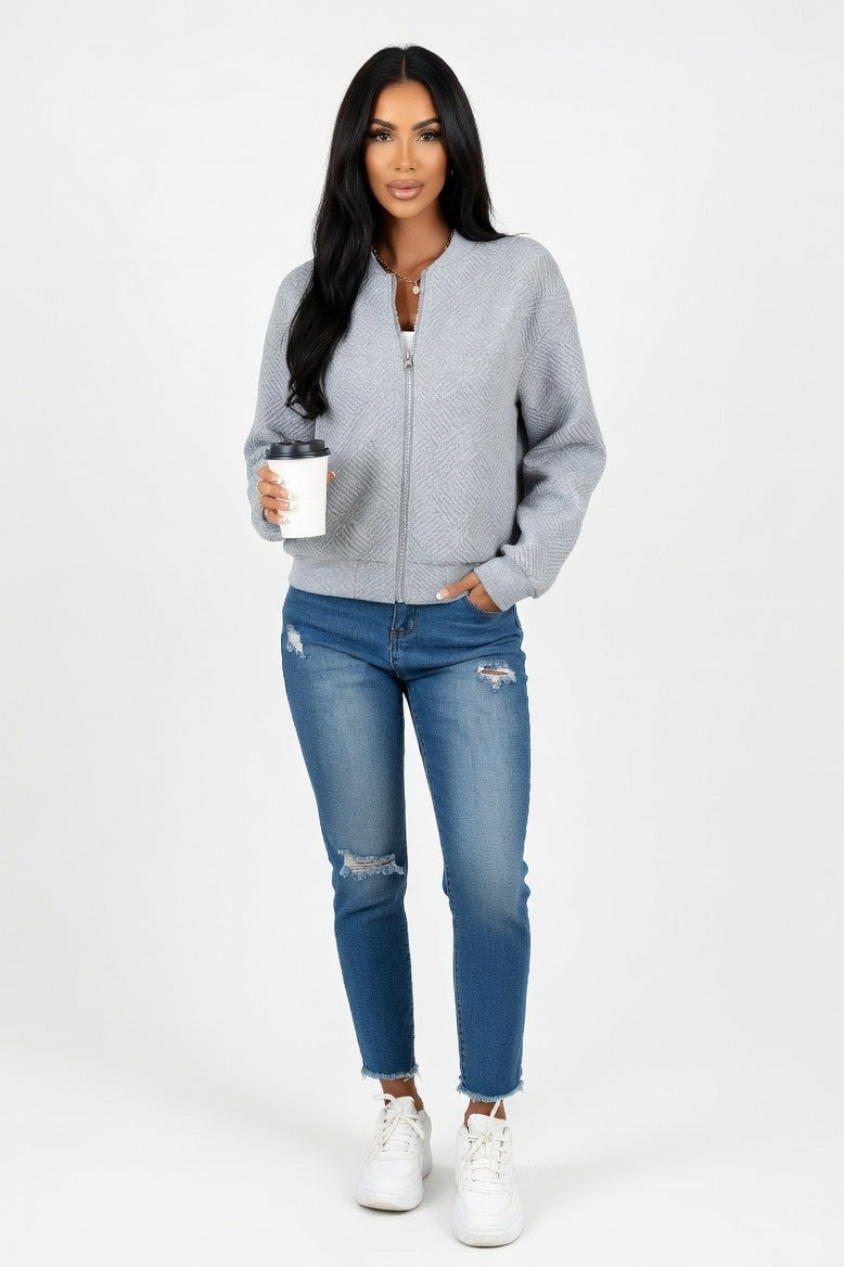 Plaid Zipper Jacket — Grey
