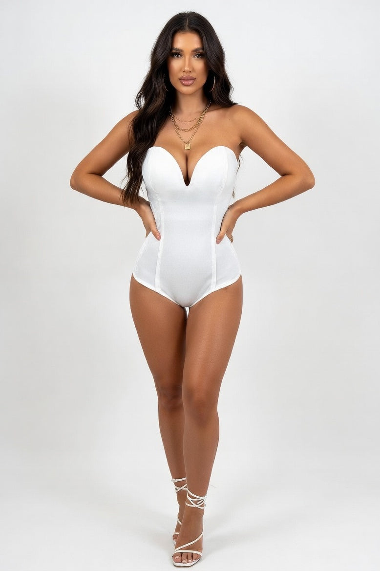 Gold Velvet Strapless Bodycon Dress — White