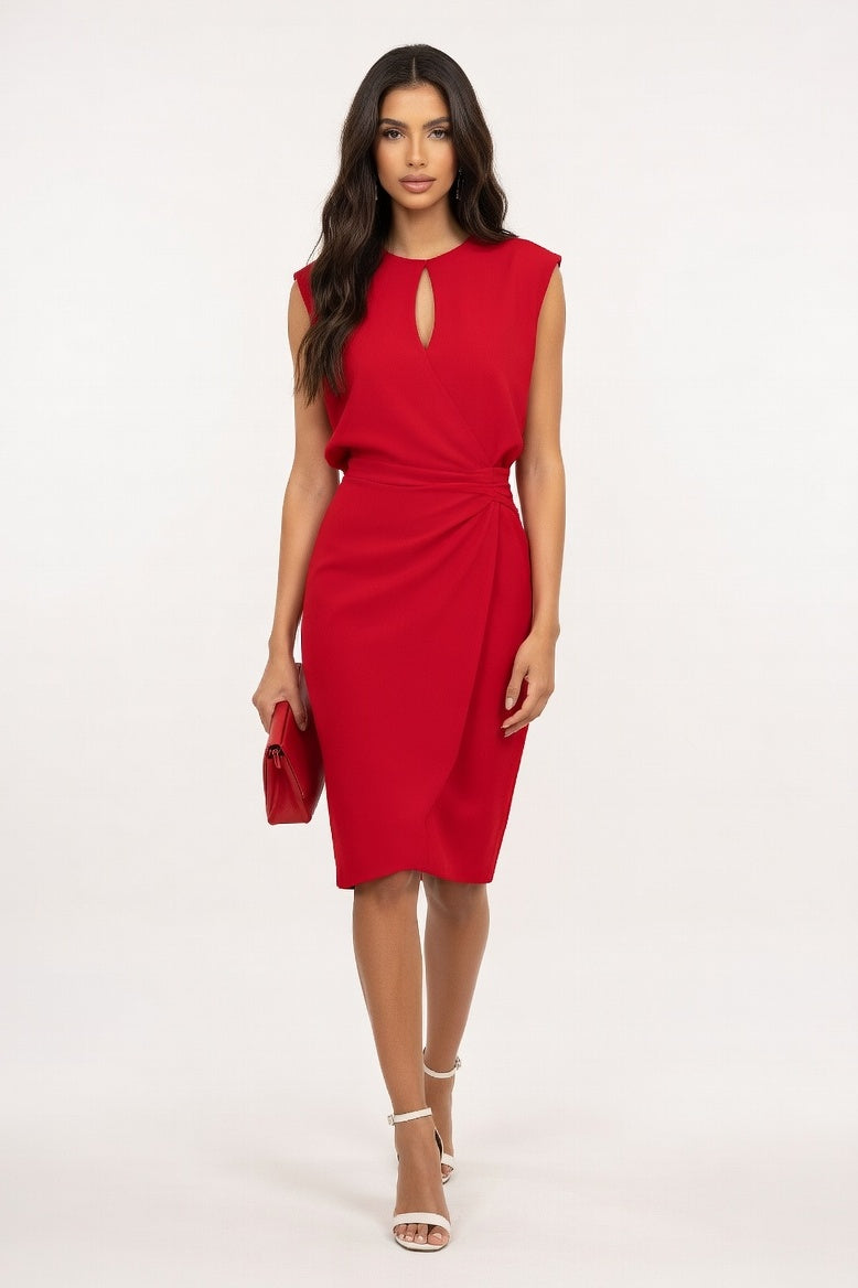 Satin Knot Detail Dress — Red