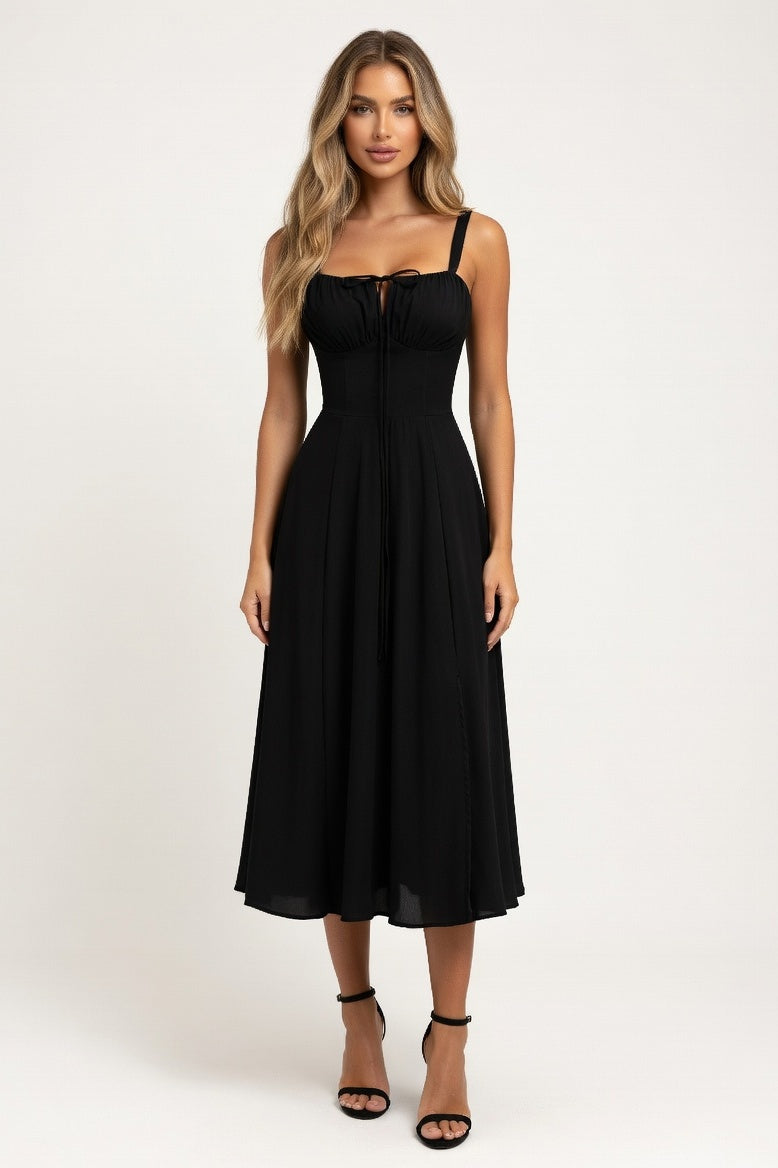 Cross-Back Print Maxi Dress — Black