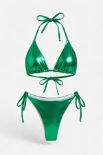 Lace-Up Bikini Set — Green Gold Foil