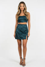 Jacquard Satin A-Line Skirt — Dark Green
