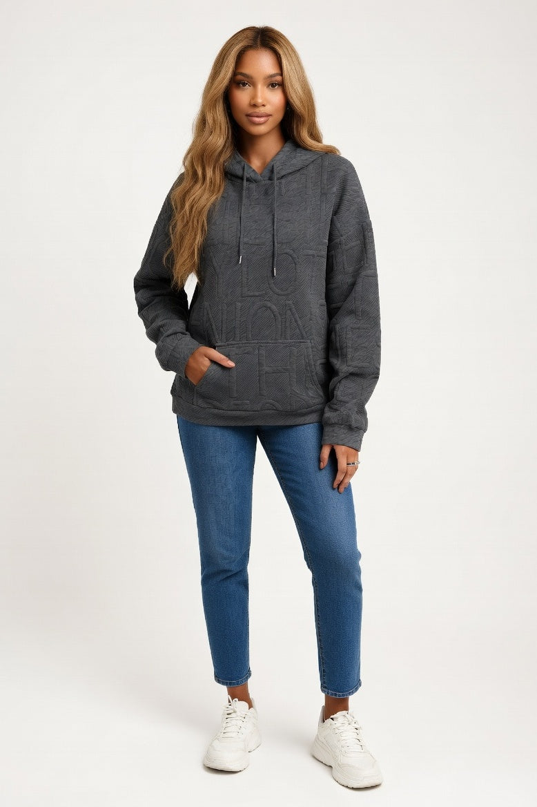 Letter Print Sweatshirt — Dark Grey