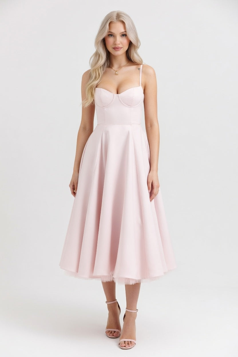 Mesh Double Layer Halter Dress — Pink