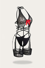 Sheer Bodysuit with Bow Detail — side view