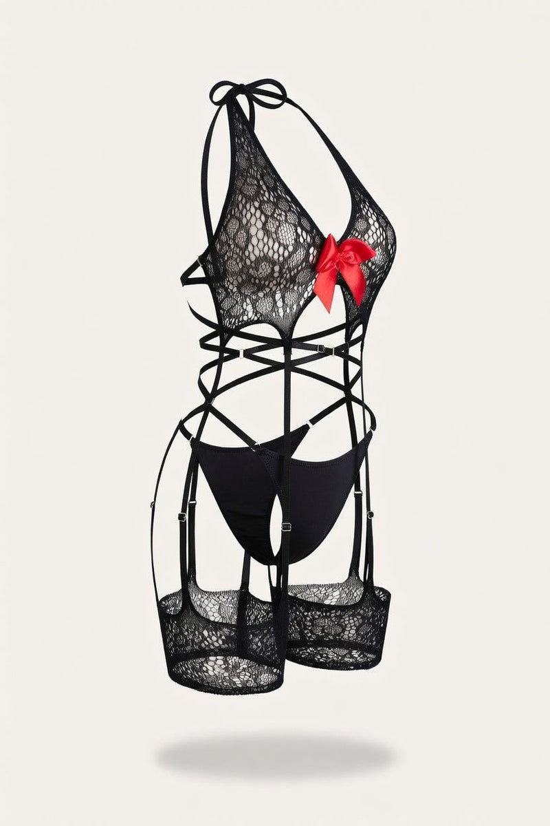 Sheer Bodysuit with Bow Detail — side view