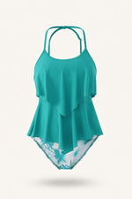 High-Waisted Ruffle Bikini — Lake Blue