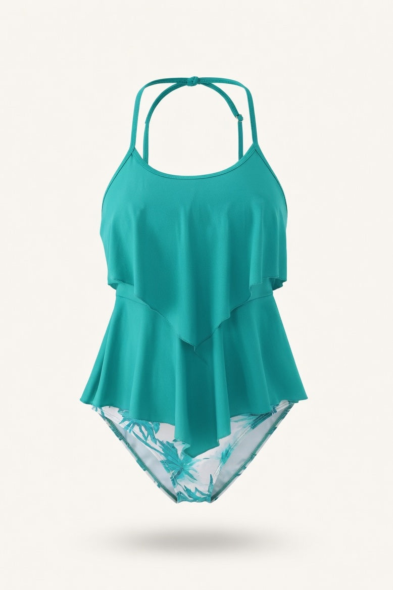 High-Waisted Ruffle Bikini — Lake Blue