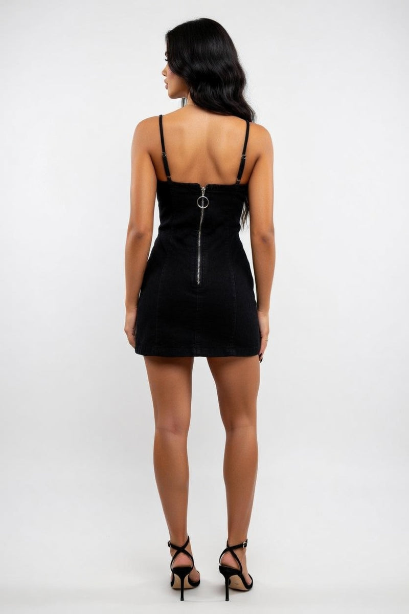 Halter Bodycon Dress with Ring Zip Detail — back view
