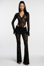 Lace Deep V Top & Flare Trouser Co-ord — front view