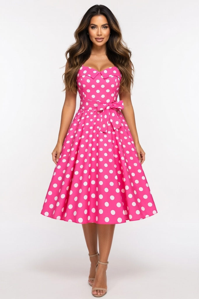 Polka Dot Halter Mini Dress — Pink
