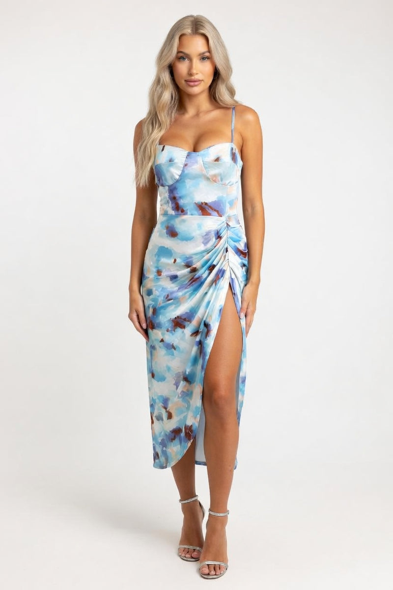 Contrast Print Pleated Mini Dress — front view
