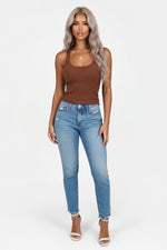 Cotton Blend Round Neck Vest — Khaki