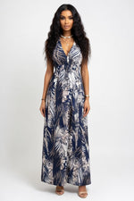 Printed Open Back Strap Dress — Blue Print