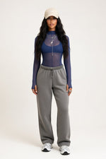 Sheer Mesh Half Turtleneck Top — Navy Blue