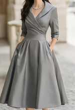 Satin Waist-Tie Midi Dress — Grey — colour variant