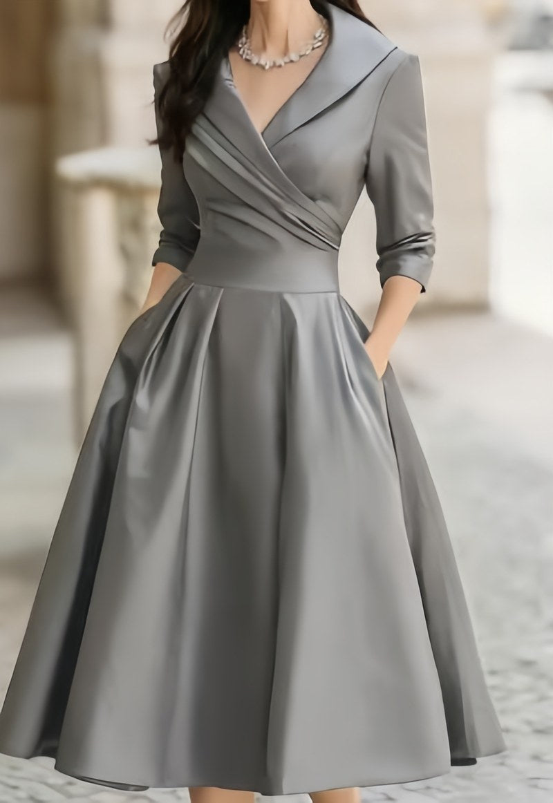 Satin Waist-Tie Midi Dress — Grey — colour variant