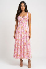 Printed Strappy Midi Dress — Pink Base Pink Floral