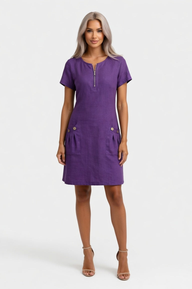 Zip Front Mini Dress — Purple