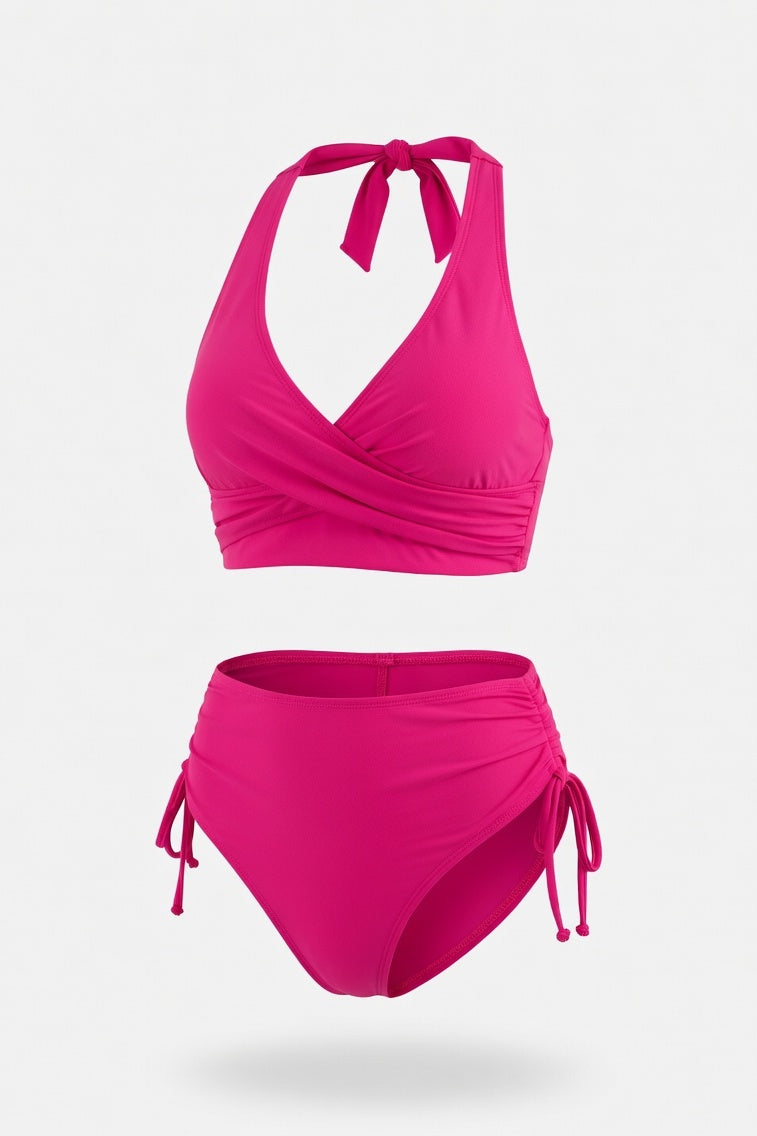 Twist Halter Bikini Set — Rose Red