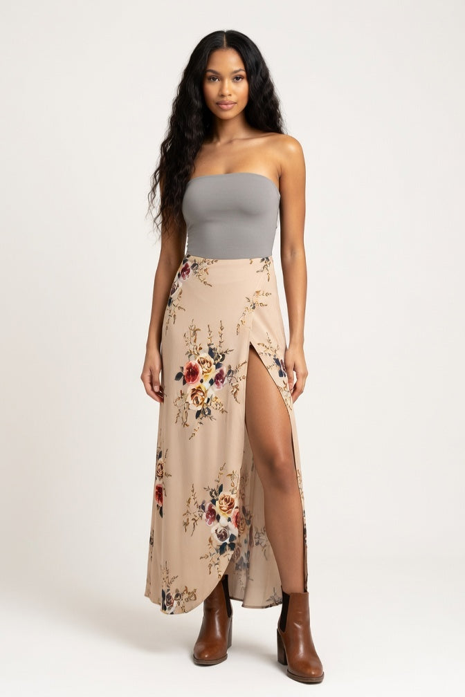 Chiffon Floral Skirt — Apricot