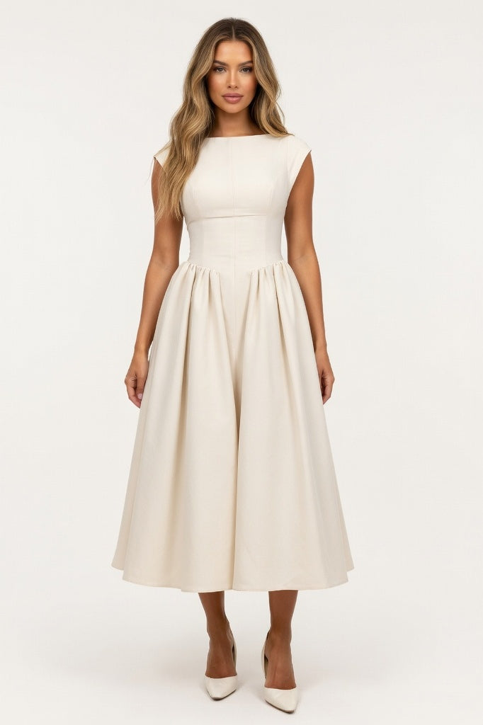 Round Neck Swing Dress — Apricot