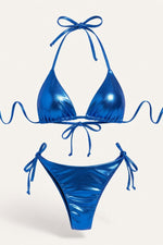 Lace-Up Bikini Set — Blue Gold Foil