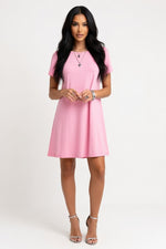 Short Sleeve Mini Dress — Pink