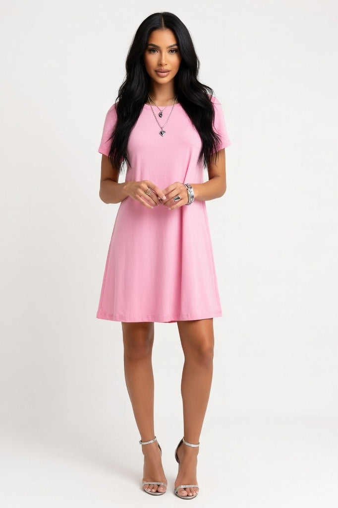 Short Sleeve Mini Dress — Pink