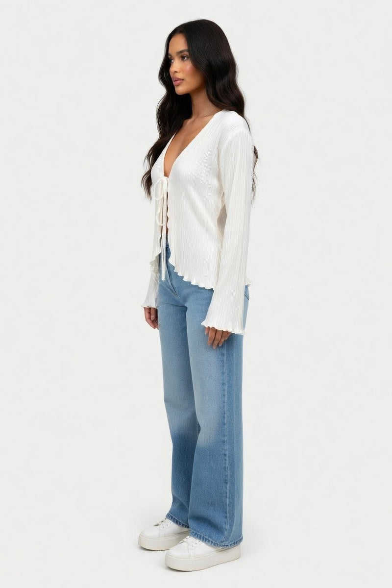 Pleated Trumpet Sleeve Top — side view