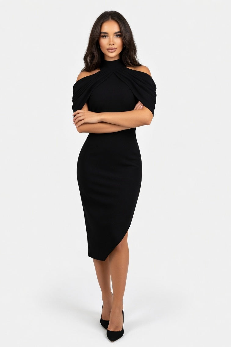 Halter Neck Bodycon Midi — Black