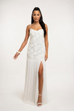 Rose Detail Ruffle Halter Dress — White Short