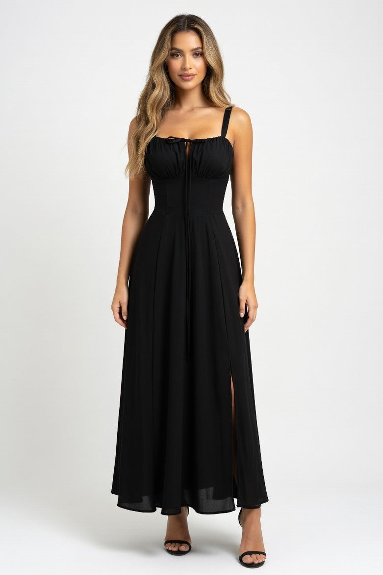 Halter Printed Midi Dress — Black