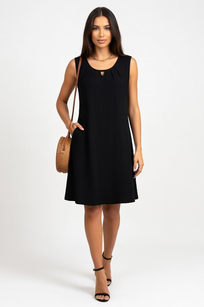 Pleated Pocket Dress — Black