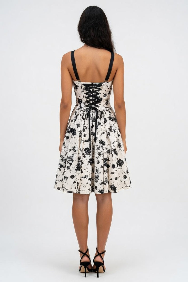 Printed Halter Dress with O-Ring Detail — back view