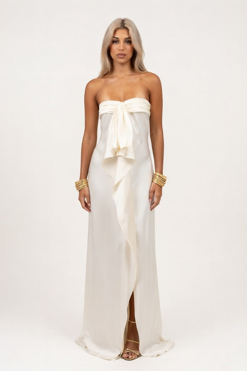 Satin Midi Dress — Cream White