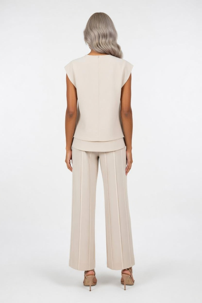 Knitted Co-ord Set Sleeveless Vest + Wide Leg Trousers — back view