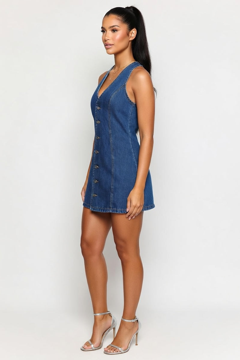 Lace-Up Back Denim Dress — side view